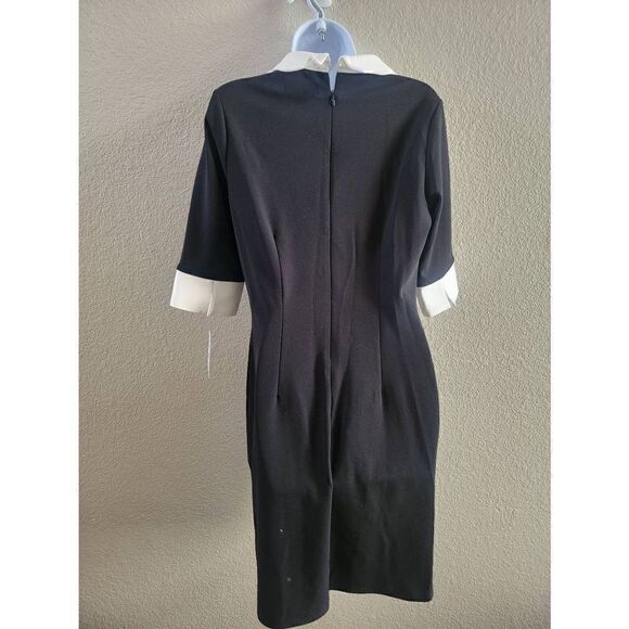 Glamour Women's Black Short Sleeve Scallop Peterpan Collar Shift Dress Size 8NWT - Picture 4 of 6